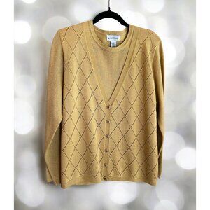 ✅3/$20 Deal-ALFRED DUNNER Gold Metallic Sweater Argyle-"Like New" Size Lg